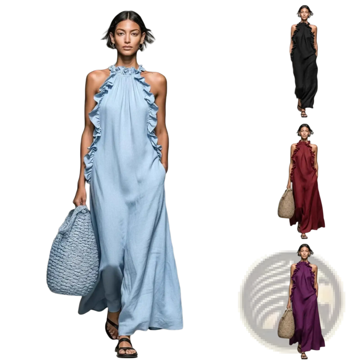 Ruffled Halter Neck Open Back Maxi Resort Dress