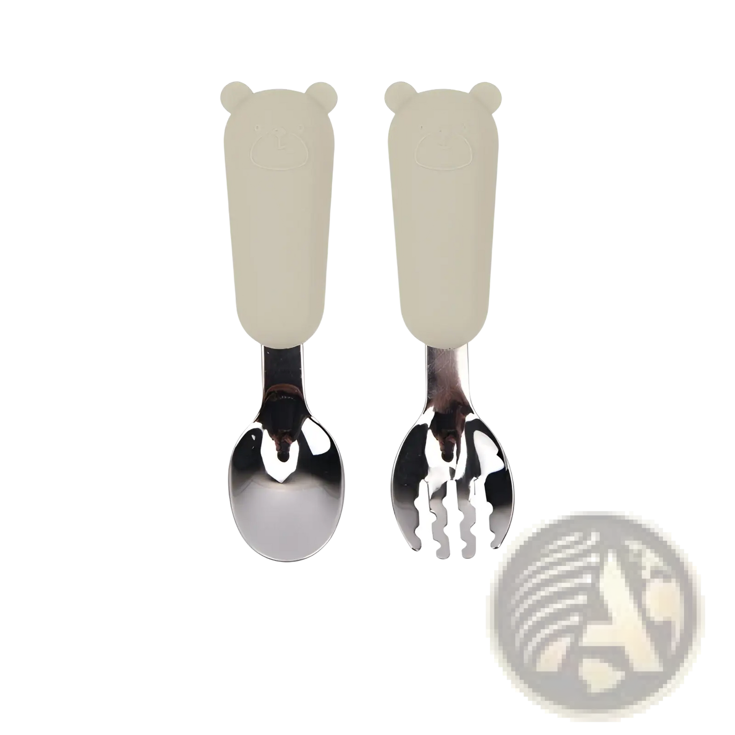 Silicone Baby Spoon and Fork Stainless Steel Cutlery Set