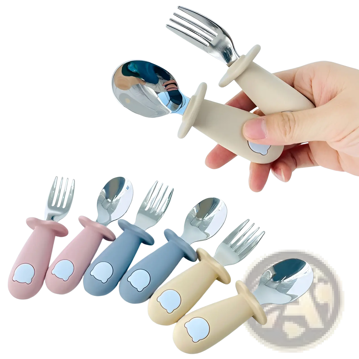 Silicone Baby Spoon and Fork Stainless Steel Cutlery Set