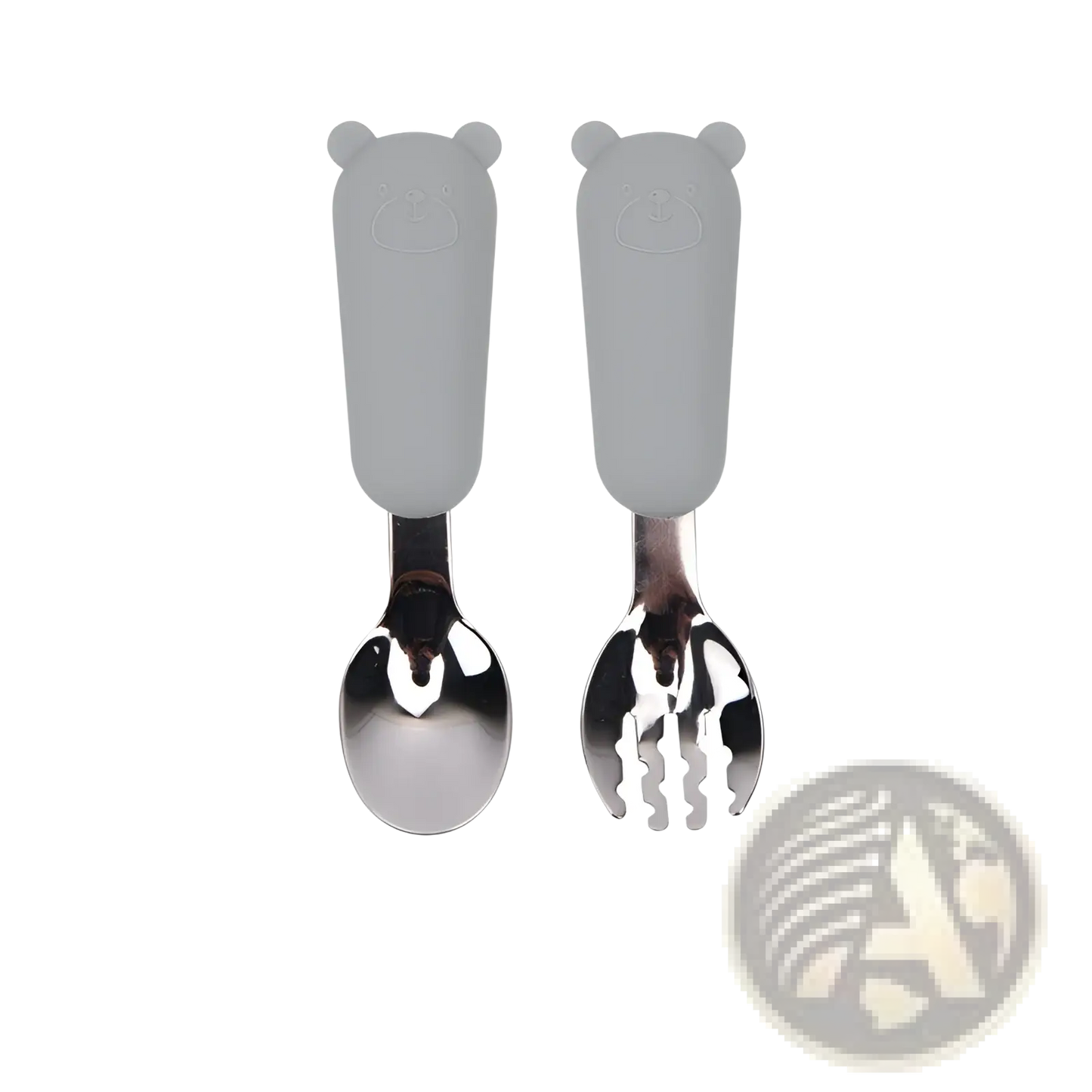 Silicone Baby Spoon and Fork Stainless Steel Cutlery Set