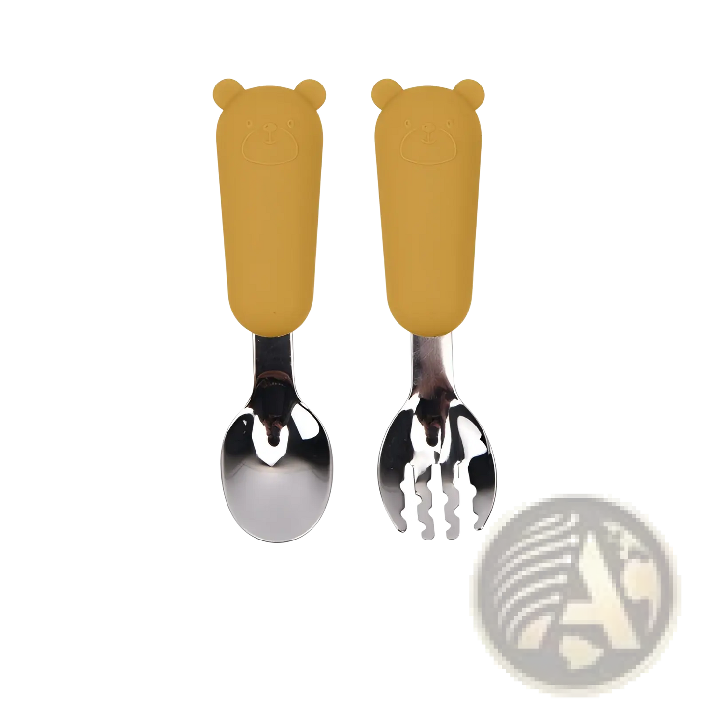 Silicone Baby Spoon and Fork Stainless Steel Cutlery Set
