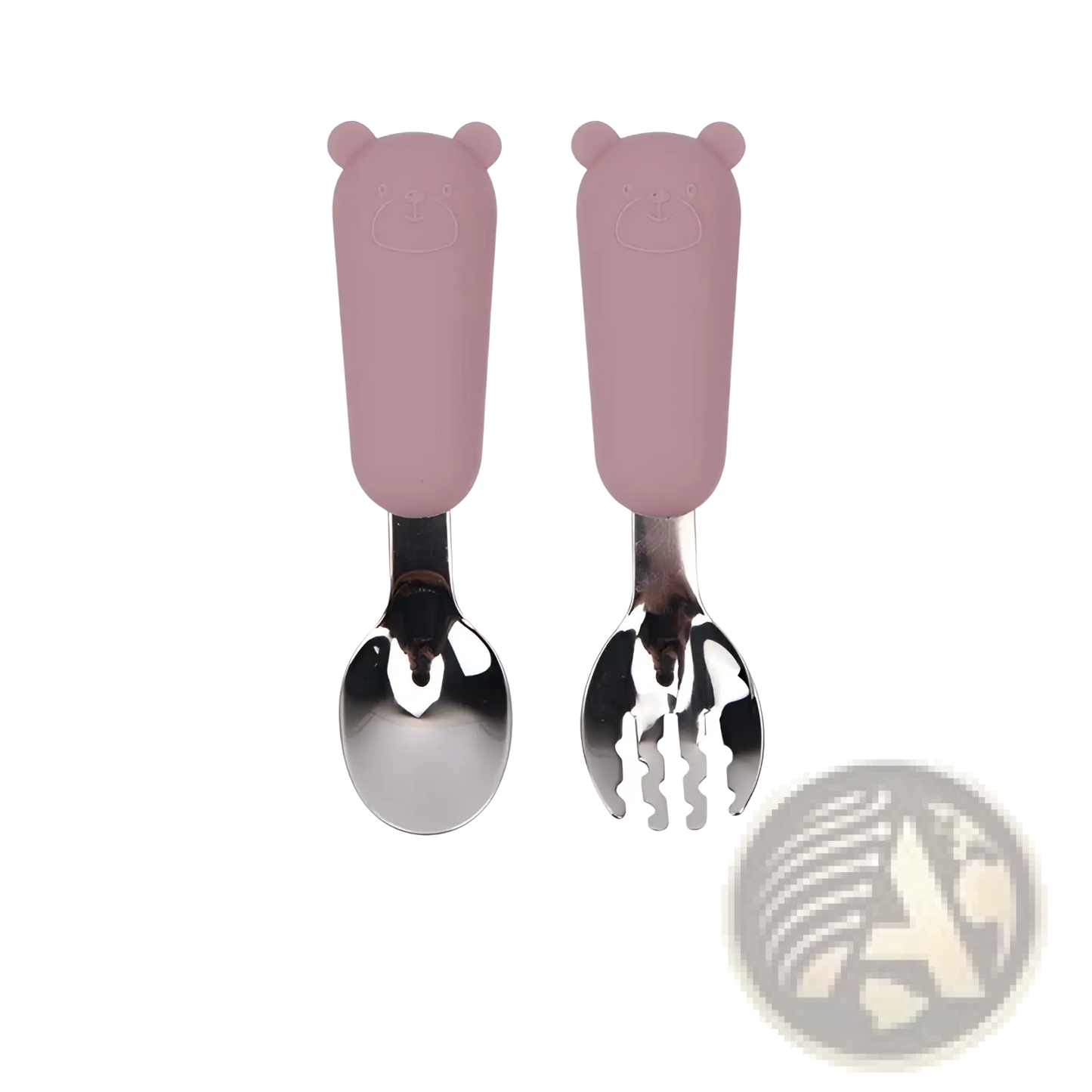 Silicone Baby Spoon and Fork Stainless Steel Cutlery Set