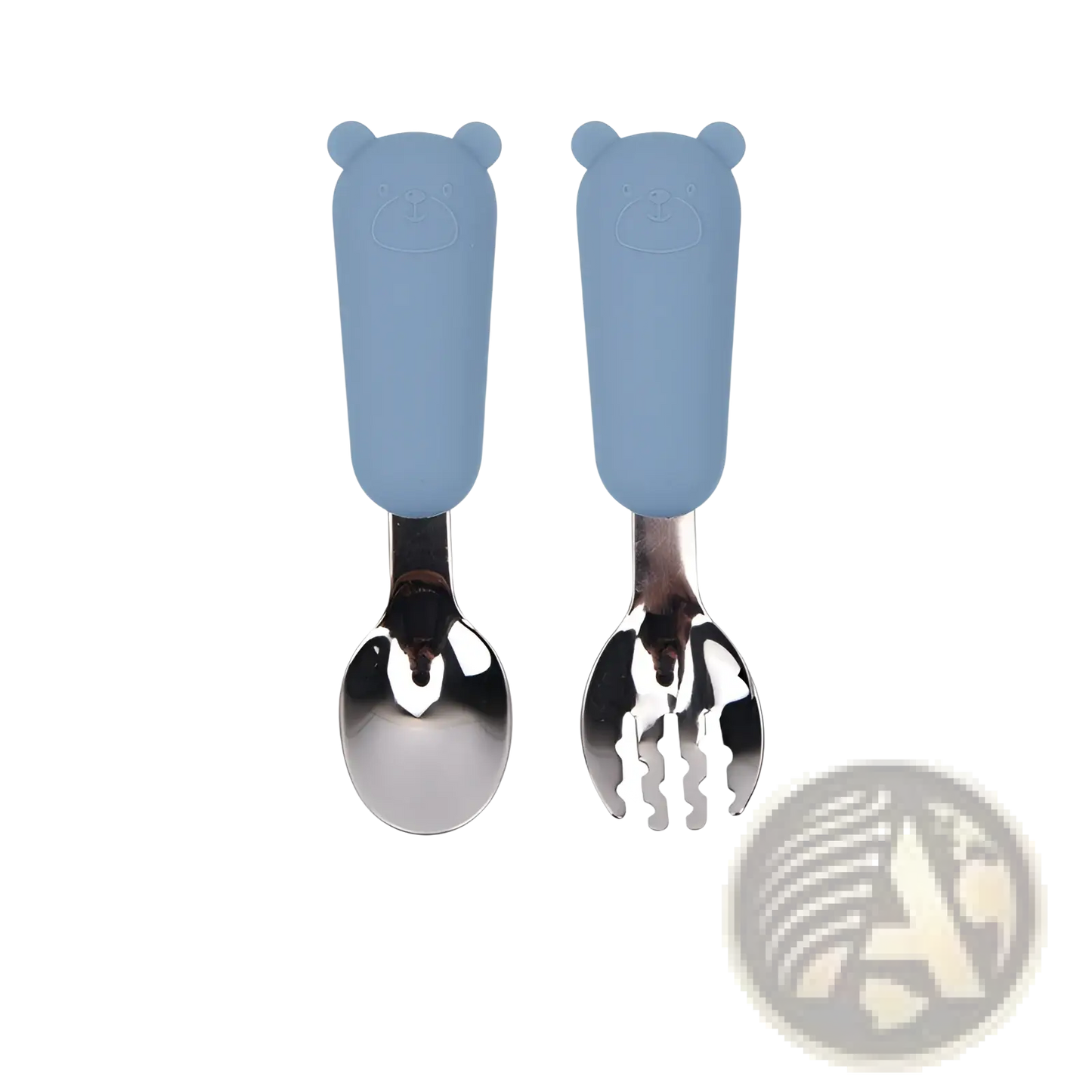 Silicone Baby Spoon and Fork Stainless Steel Cutlery Set