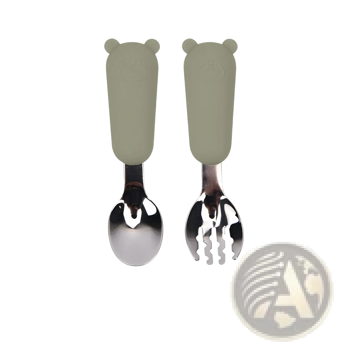 Silicone Baby Spoon and Fork Stainless Steel Cutlery Set