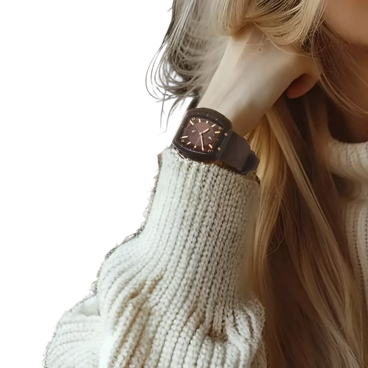 Silicone Casual Watch Rose Gold Rectangular Dial