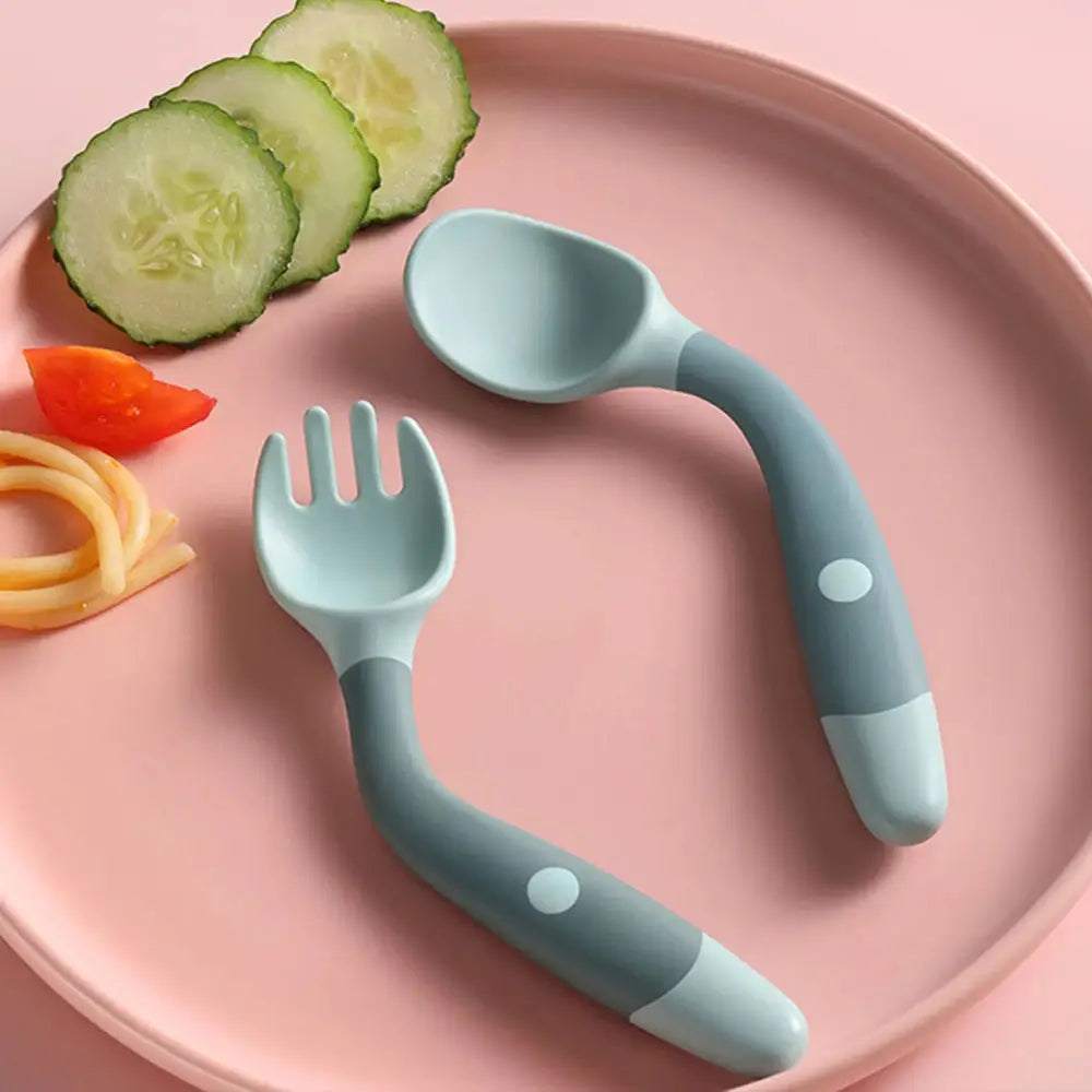 Soft Silicone Baby Spoon and Fork Self Feeding Set