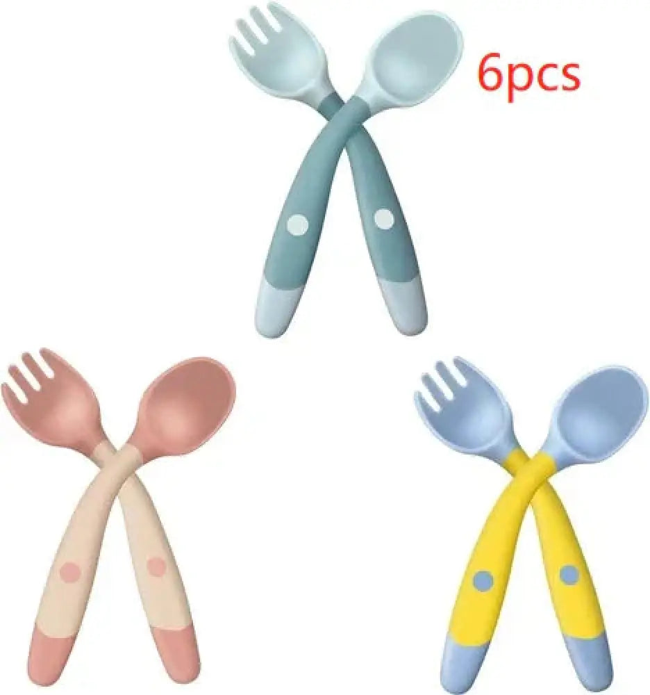 Soft Silicone Baby Spoon and Fork Self Feeding Set