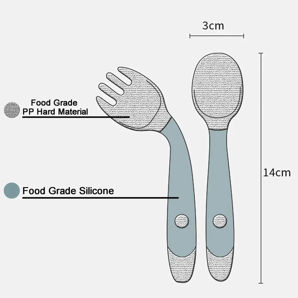 Soft Silicone Baby Spoon and Fork Self Feeding Set