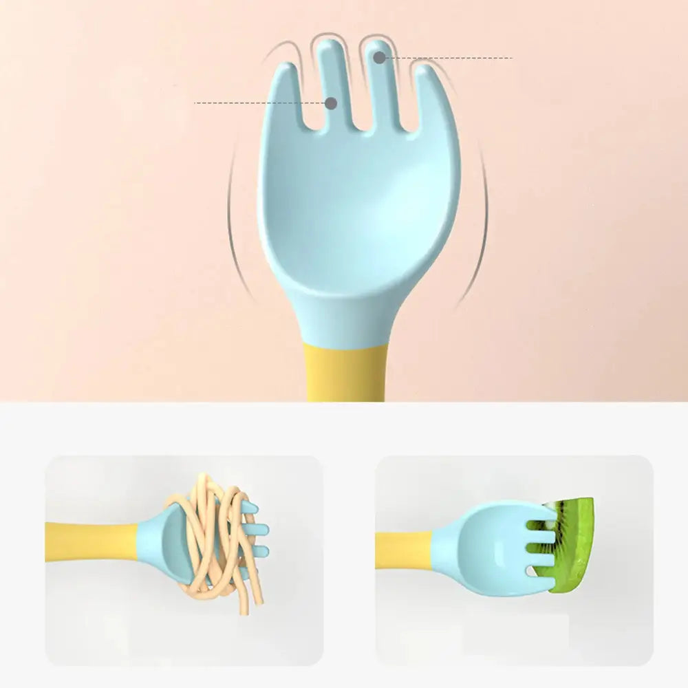 Soft Silicone Baby Spoon and Fork Self Feeding Set