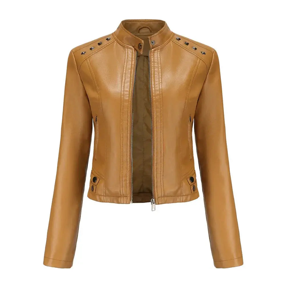 Studded Faux Leather Moto Jacket with Silver Rivets
