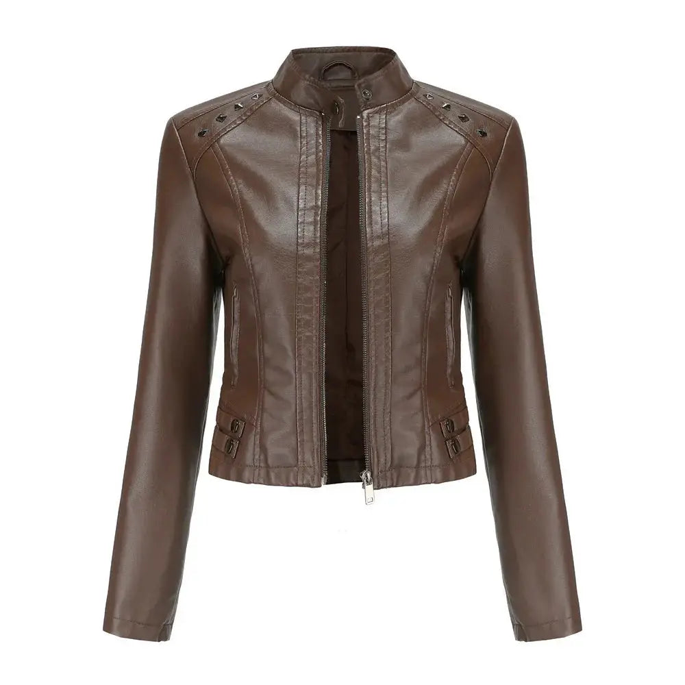 Studded Faux Leather Moto Jacket with Silver Rivets