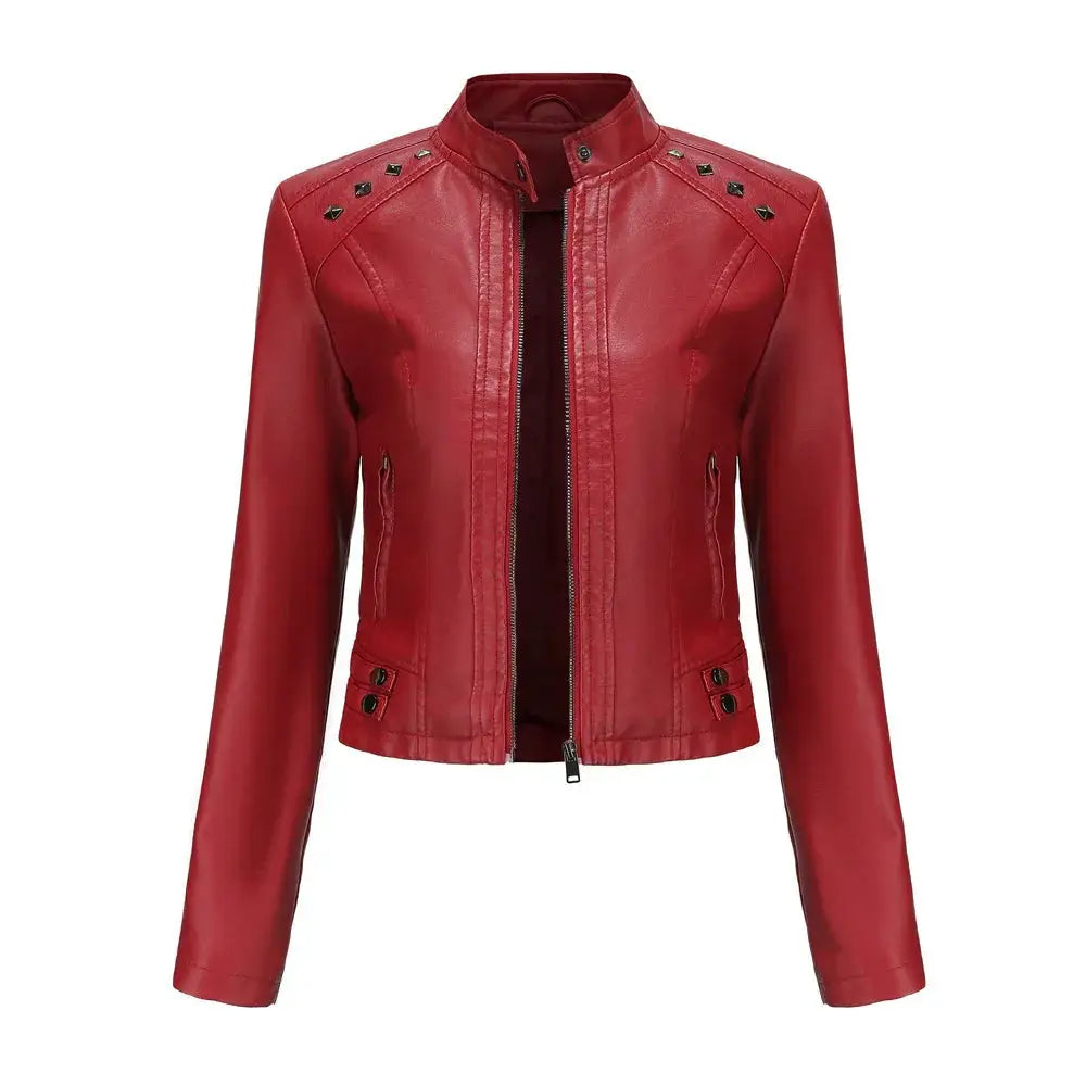 Studded Faux Leather Moto Jacket with Silver Rivets