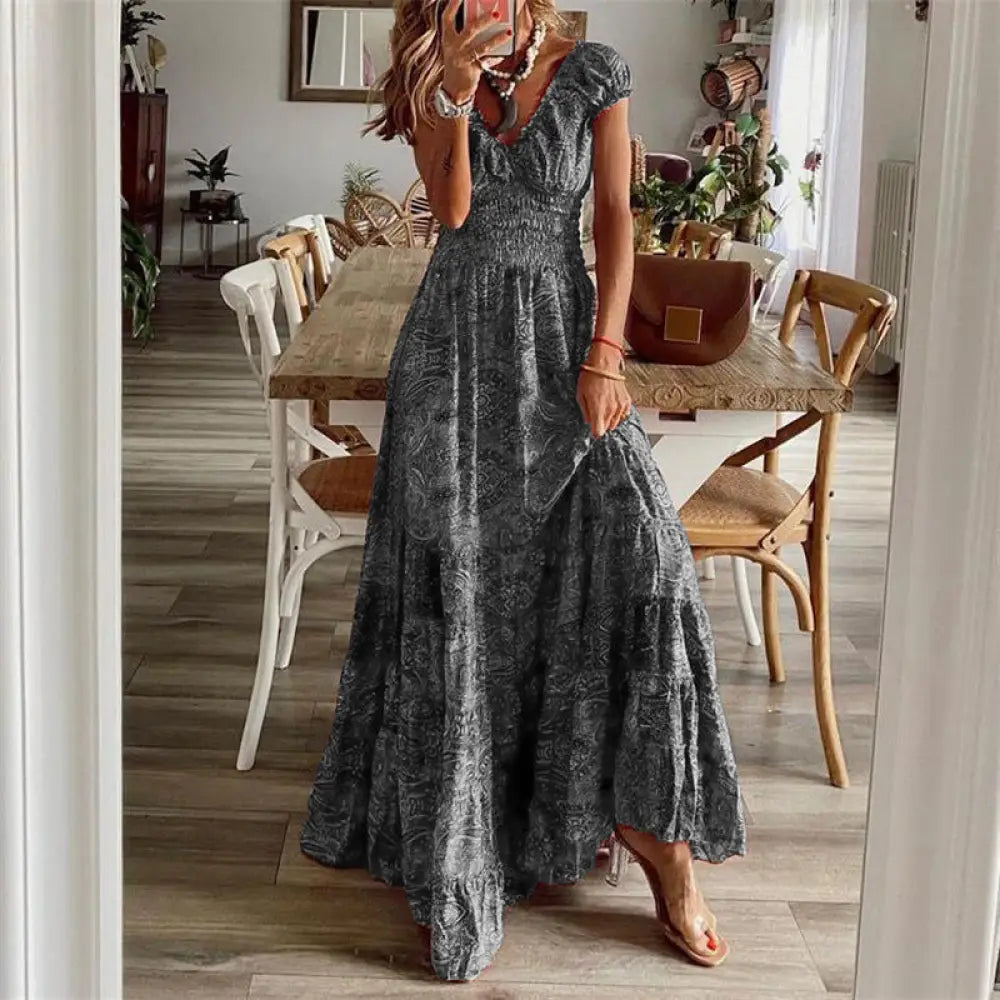 Floral Paisley v Neck Tiered Maxi Dress