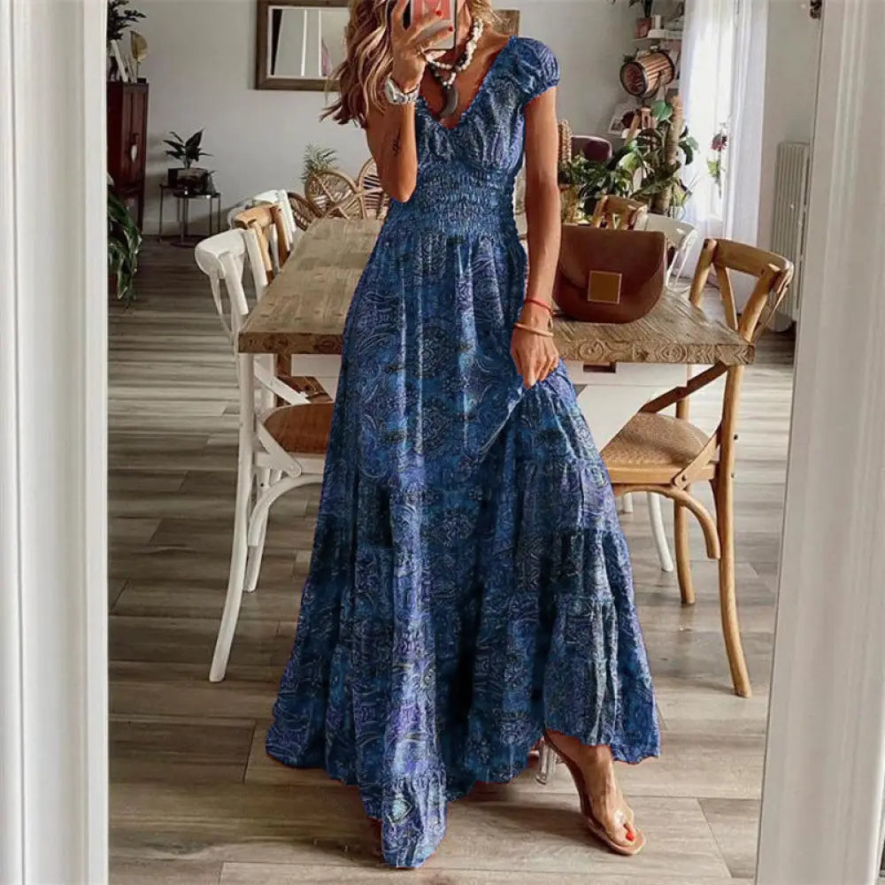 Floral Paisley v Neck Tiered Maxi Dress