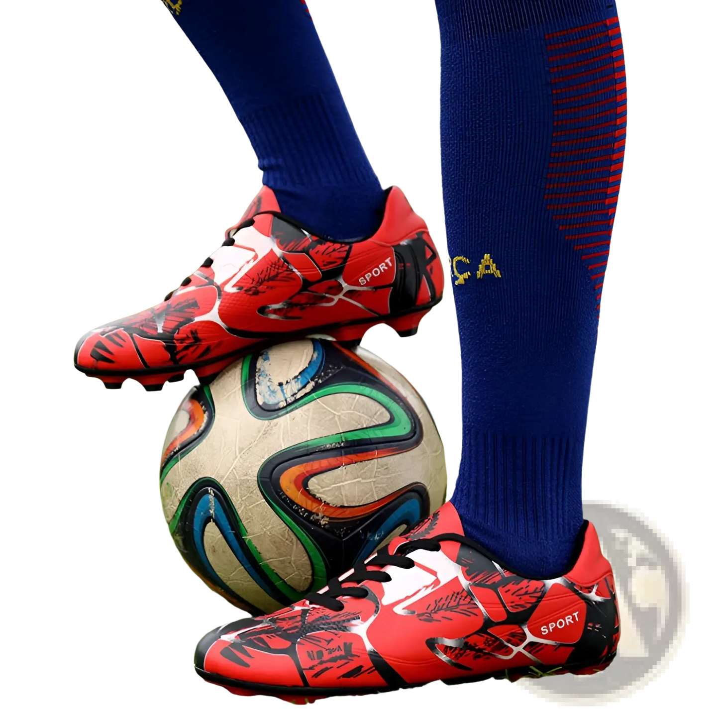 Unisex Professional Spike Cleats Red and Black Soccer Shoes