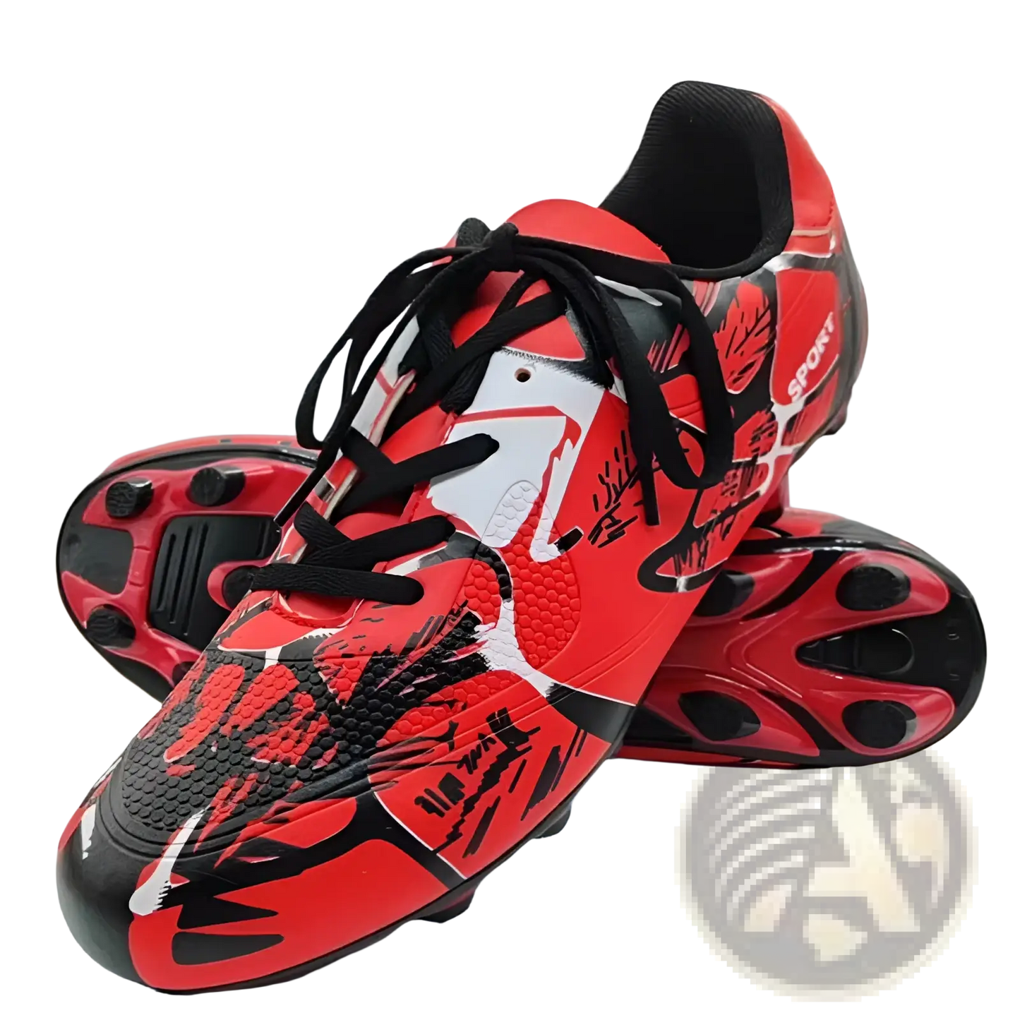 Unisex Professional Spike Cleats Red and Black Soccer Shoes