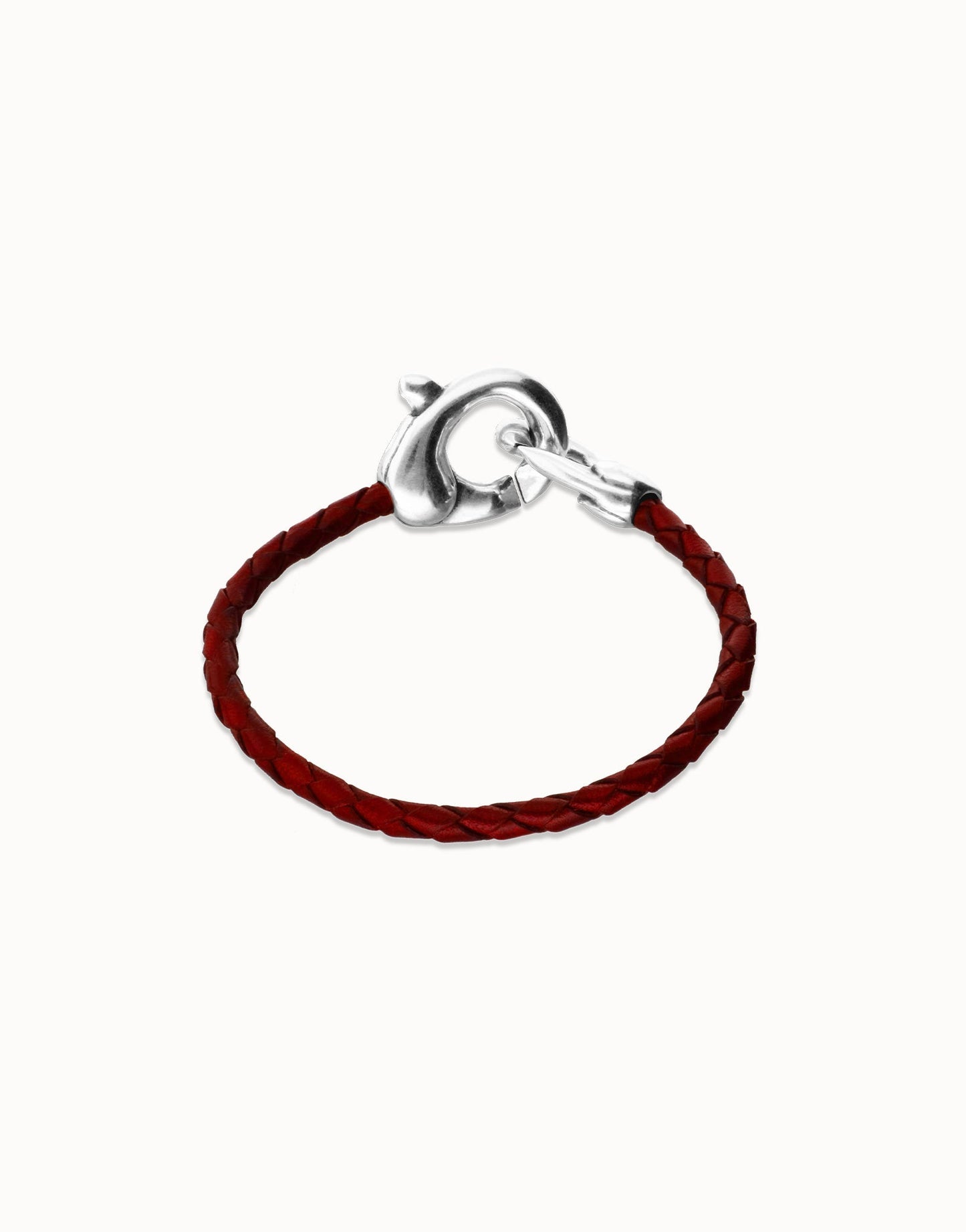 Uno De 50 Red leather bracelet with interlocking carabiner Silce