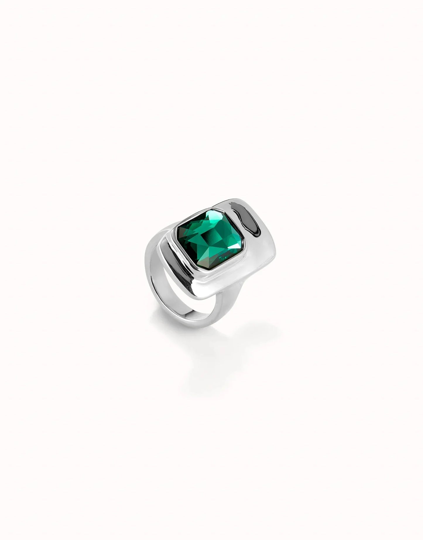 Uno De 50 Ring with green crystal Silver
