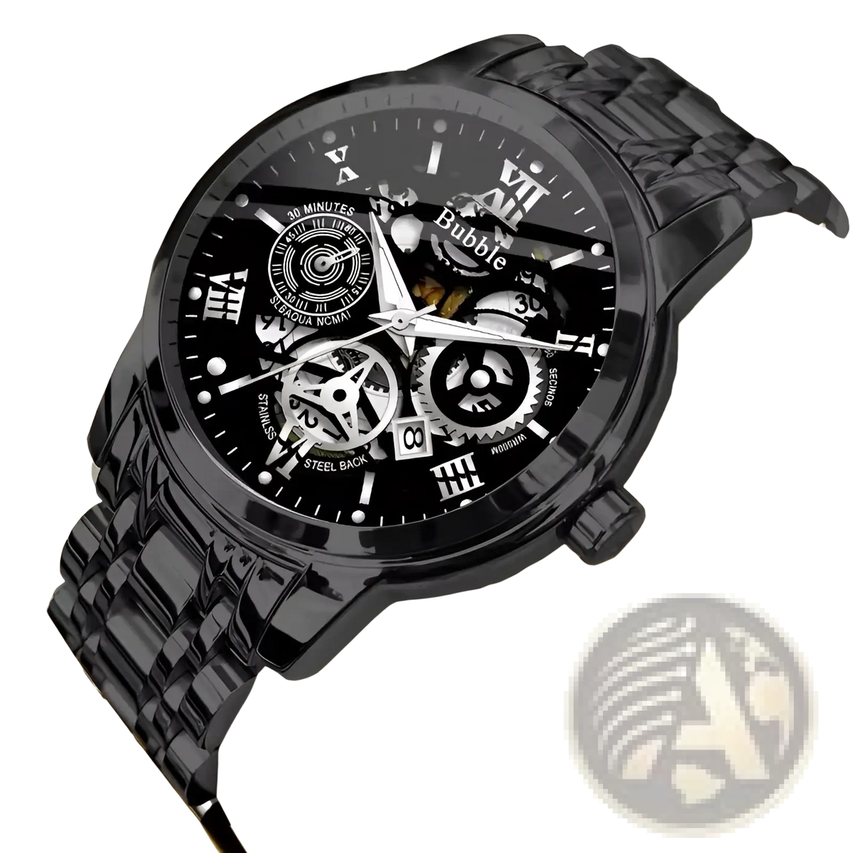 Uthai Men Quartz Skeleton Watch Two Tone Steel V009