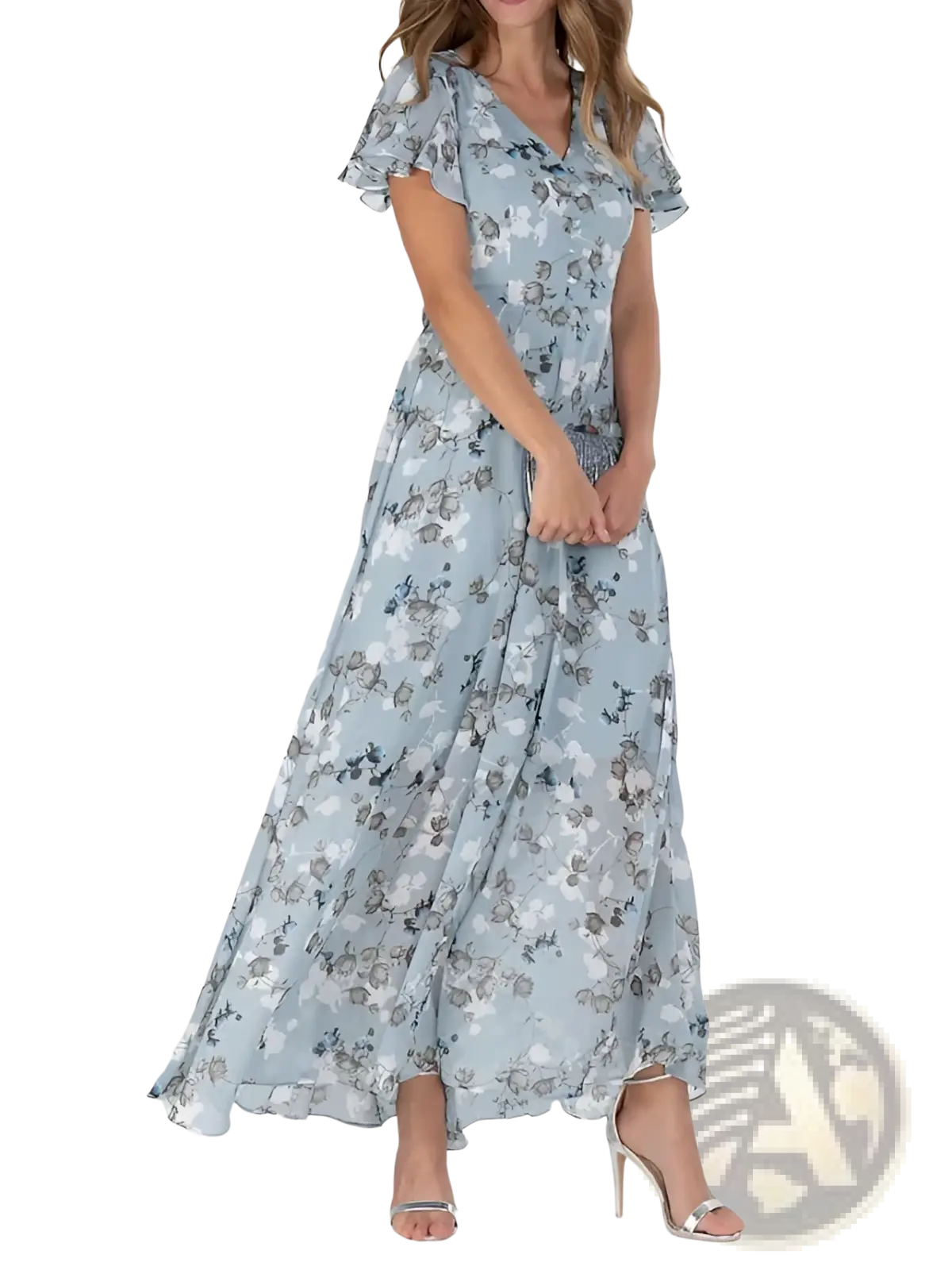 V-neck Floral Ruffle Maxi Summer Dress