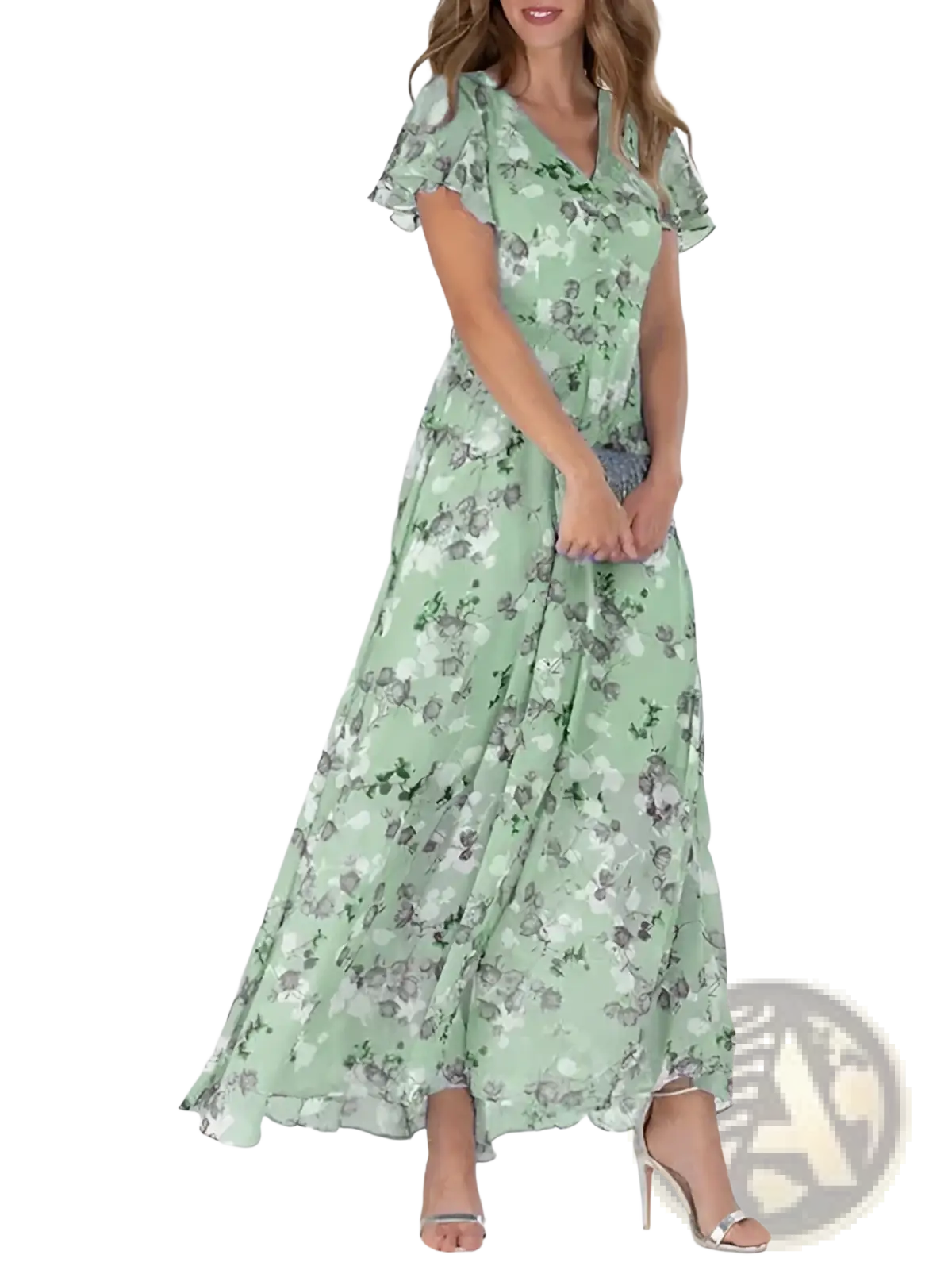 V-neck Floral Ruffle Maxi Summer Dress