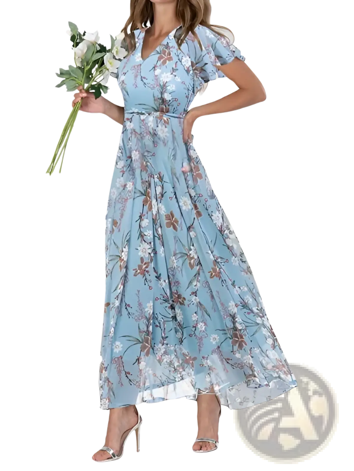 V-neck Floral Ruffle Maxi Summer Dress