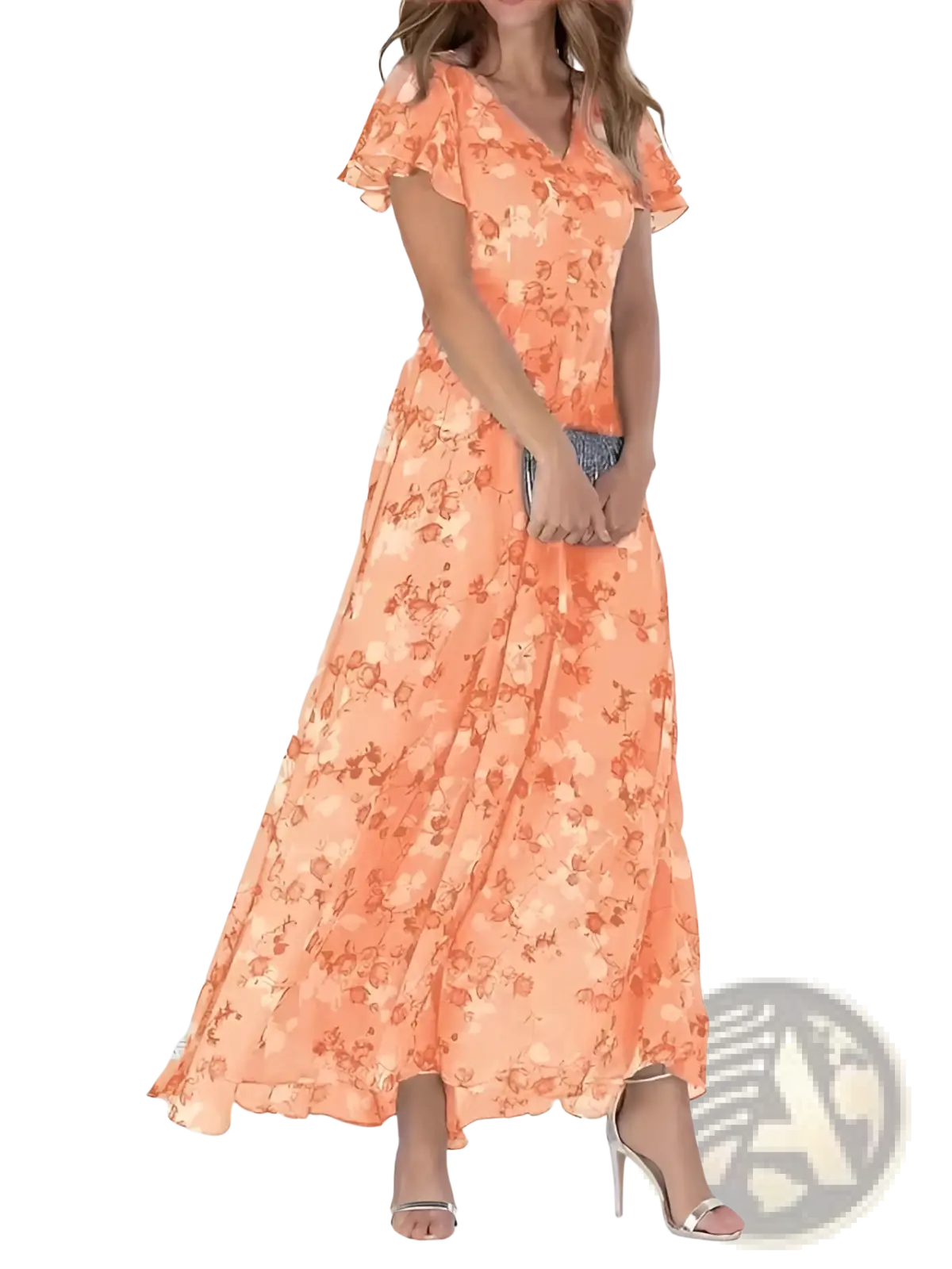 V-neck Floral Ruffle Maxi Summer Dress