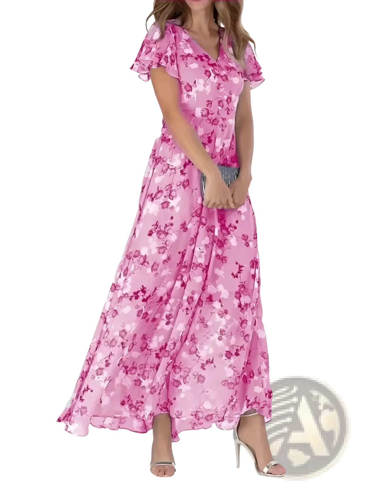V-neck Floral Ruffle Maxi Summer Dress