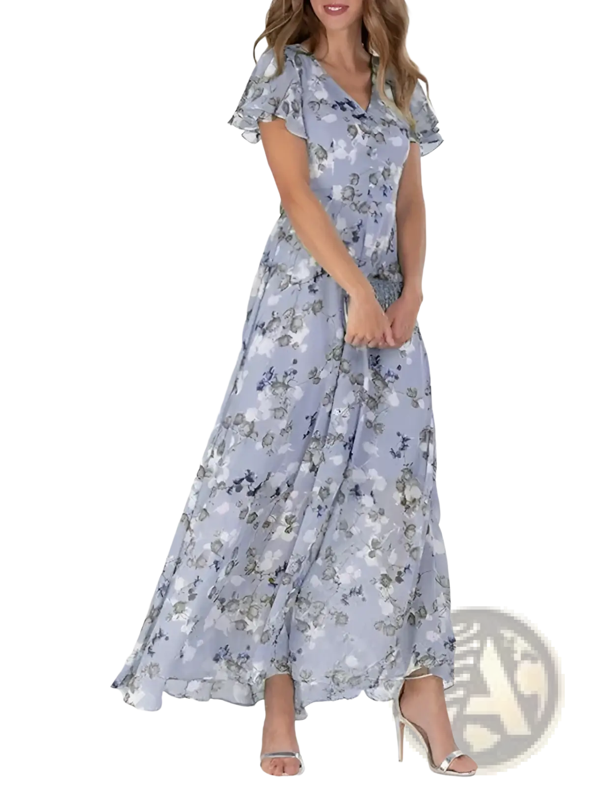 V-neck Floral Ruffle Maxi Summer Dress