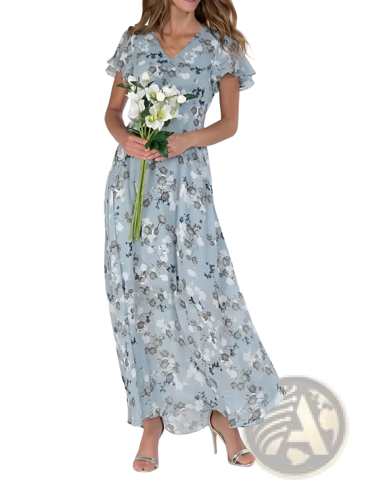 V-neck Floral Ruffle Maxi Summer Dress