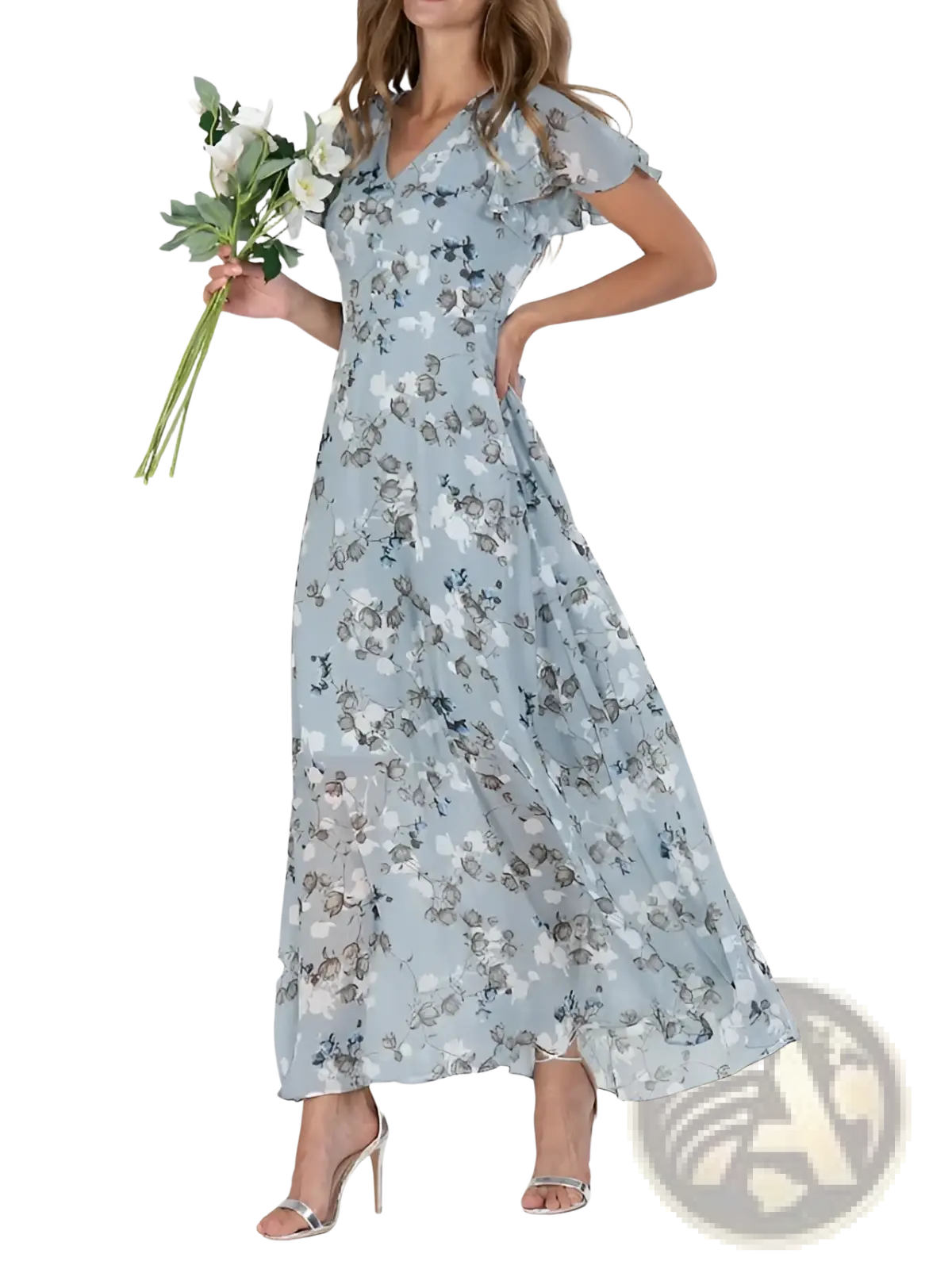 V-neck Floral Ruffle Maxi Summer Dress