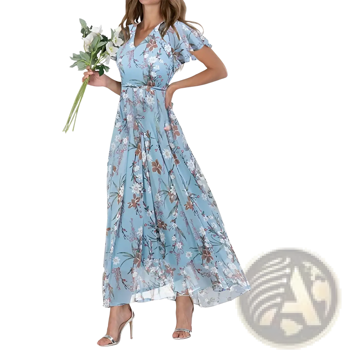 V-neck Floral Ruffle Maxi Summer Dress