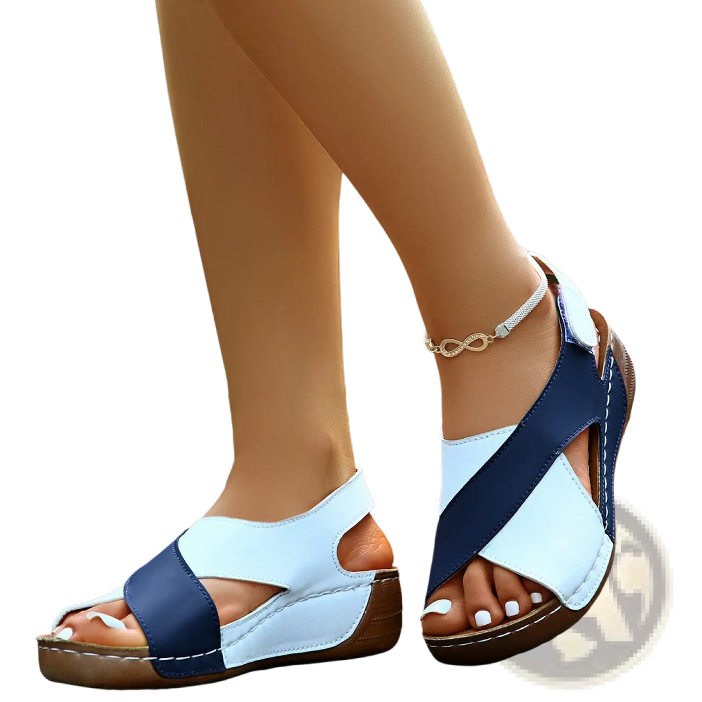 Wedge Sandals Colorblock Platform Cross Strap Shoes