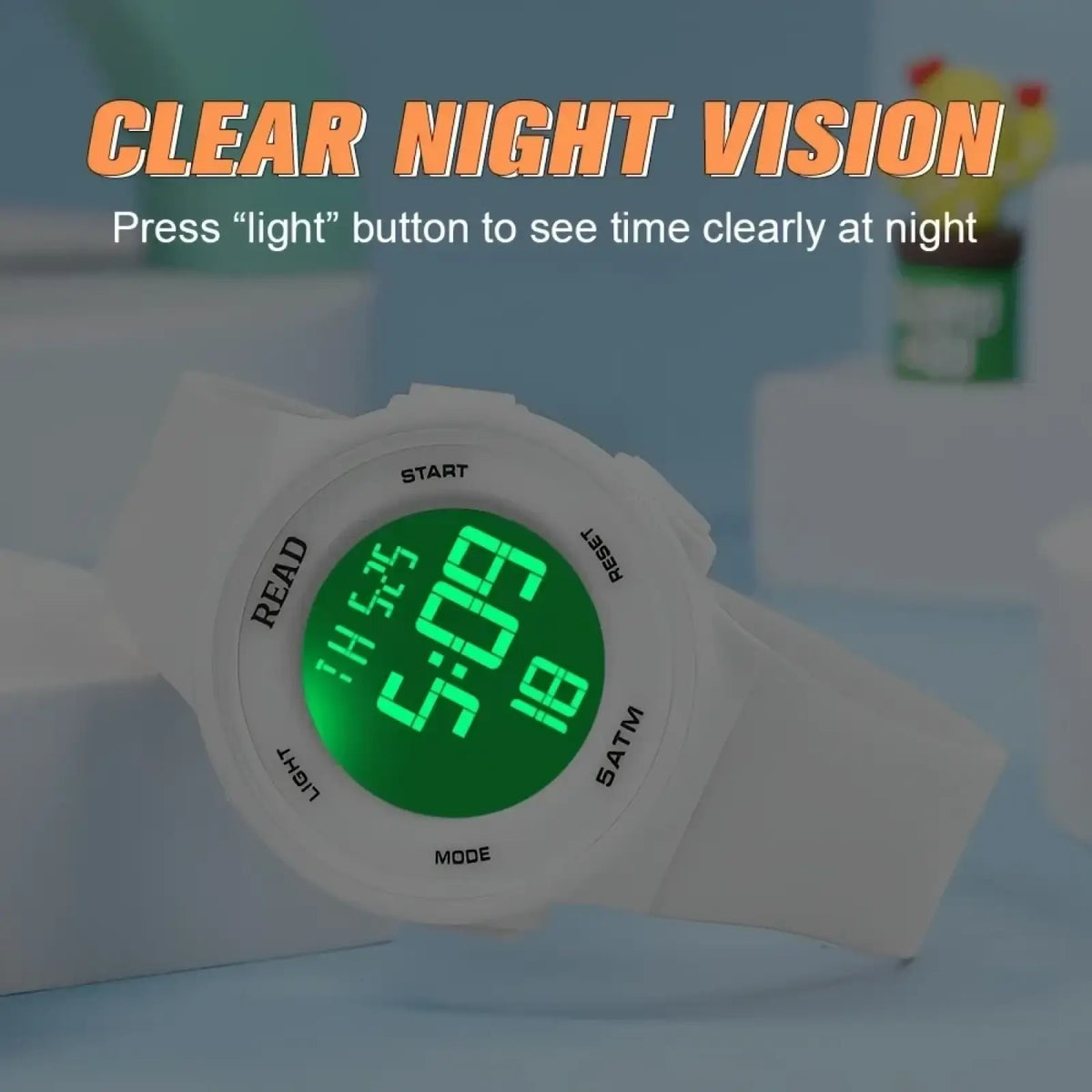 White Led Digital Sports Watch Womens Waterproof Fitness Timepiece