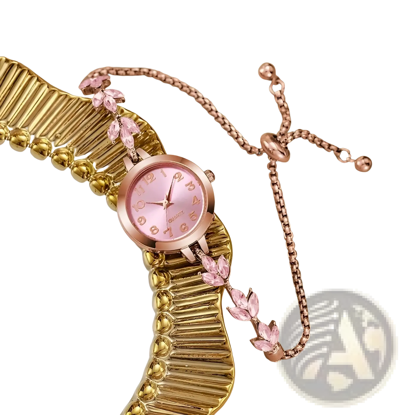 Women Rhinestone Quartz Watch Crystal Leaf Bracelet