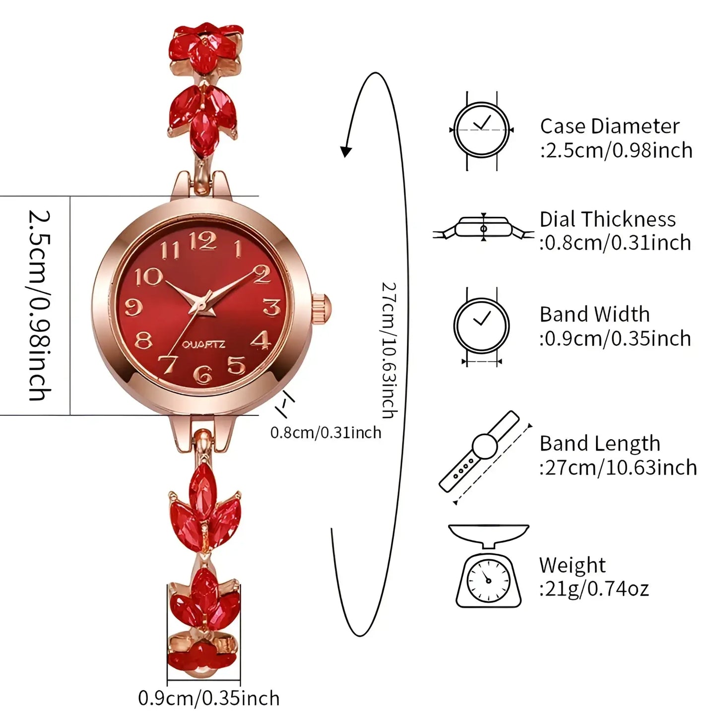 Women Rhinestone Quartz Watch Crystal Leaf Bracelet