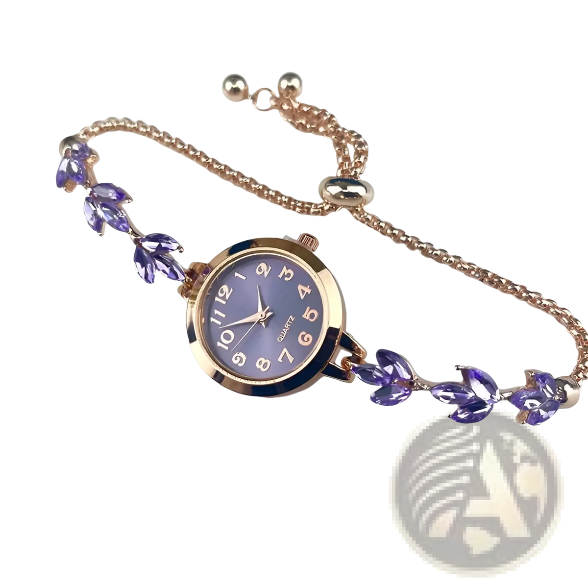 Women Rhinestone Quartz Watch Crystal Leaf Bracelet