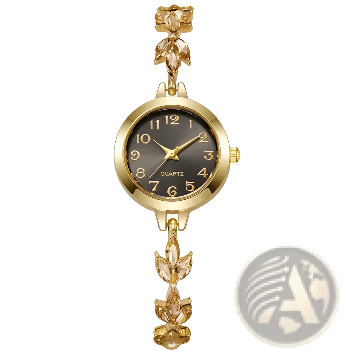Women Rhinestone Quartz Watch Crystal Leaf Bracelet