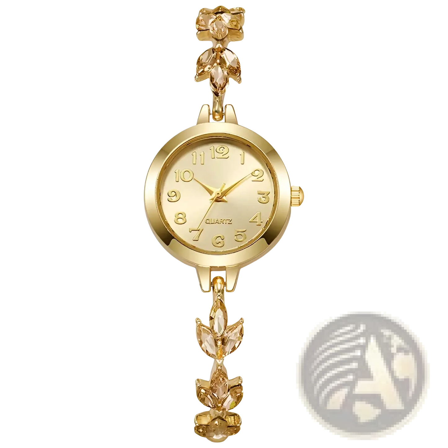Women Rhinestone Quartz Watch Crystal Leaf Bracelet