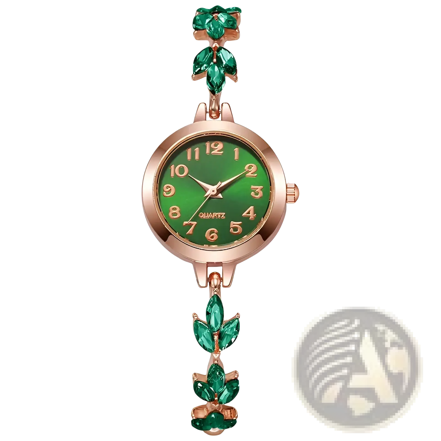Women Rhinestone Quartz Watch Crystal Leaf Bracelet