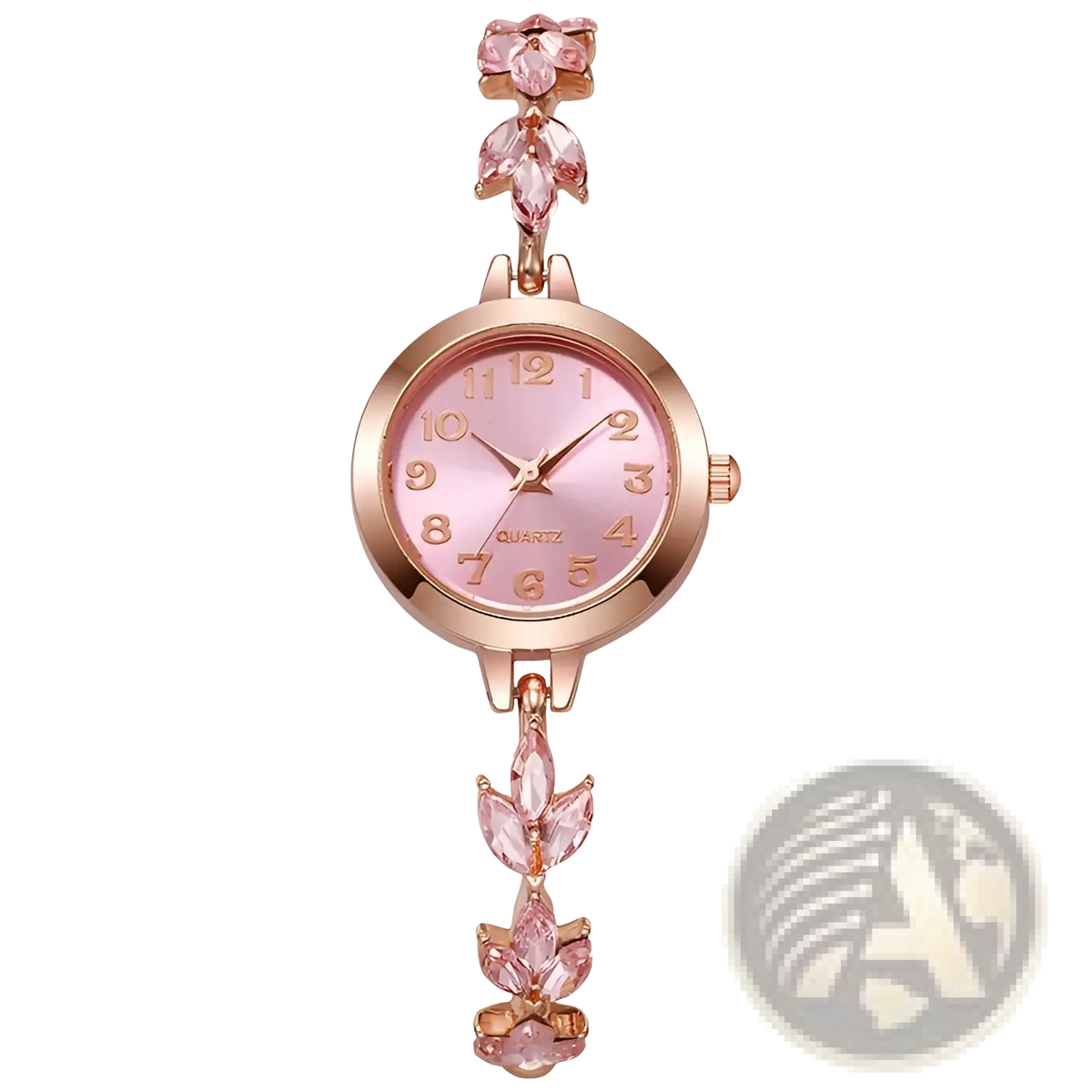 Women Rhinestone Quartz Watch Crystal Leaf Bracelet