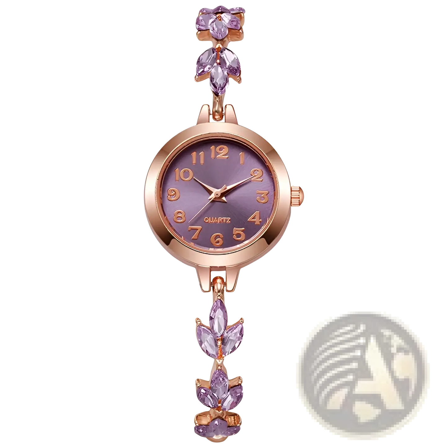 Women Rhinestone Quartz Watch Crystal Leaf Bracelet