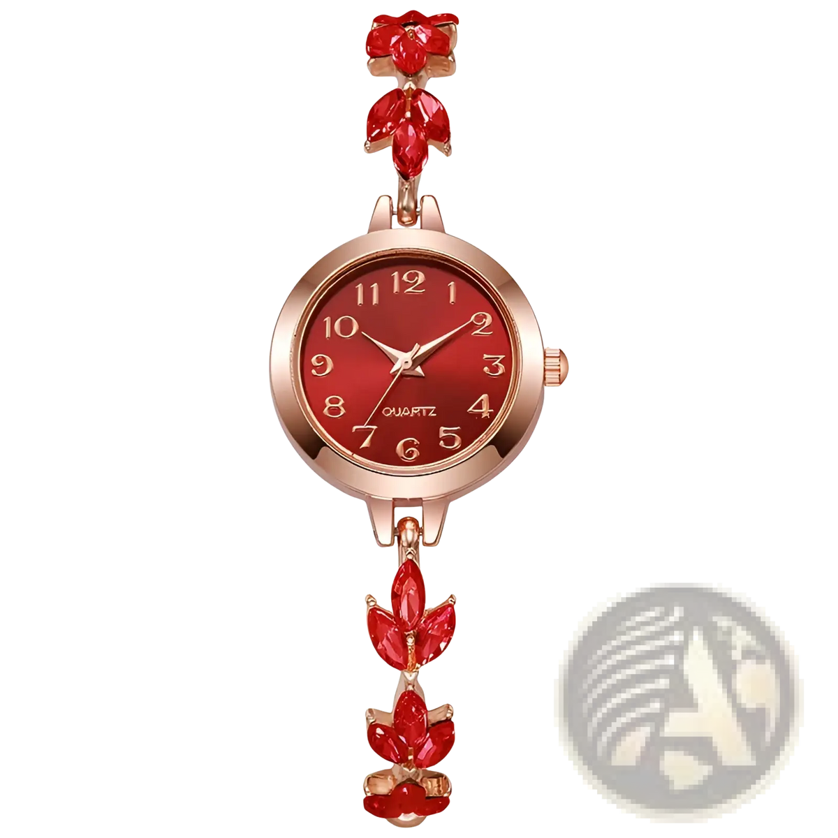 Women Rhinestone Quartz Watch Crystal Leaf Bracelet