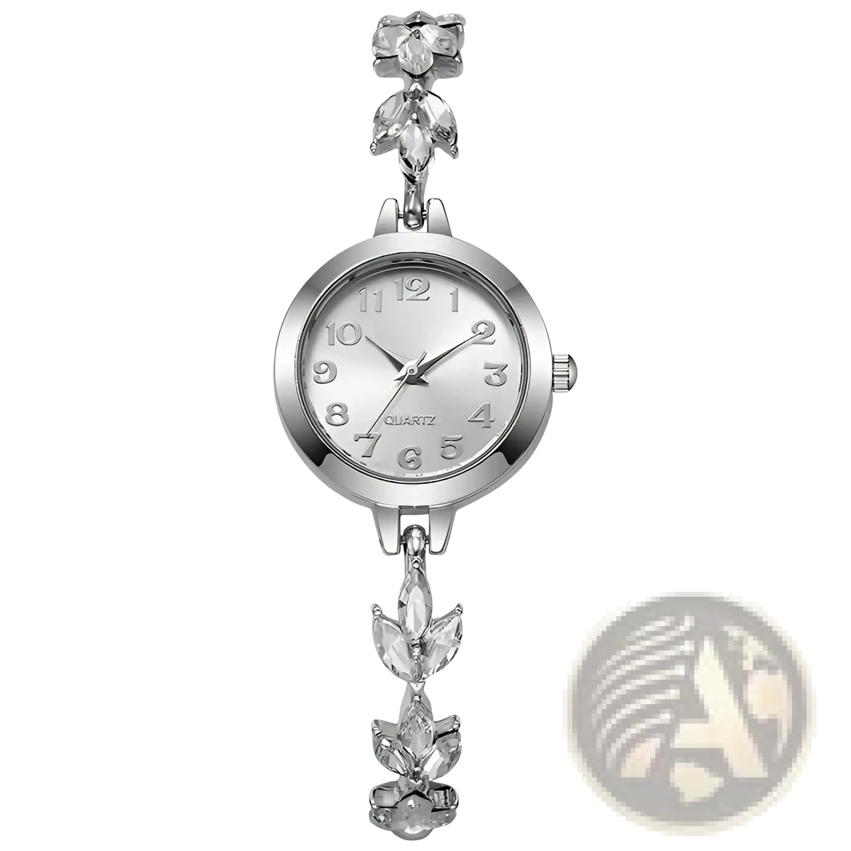Women Rhinestone Quartz Watch Crystal Leaf Bracelet