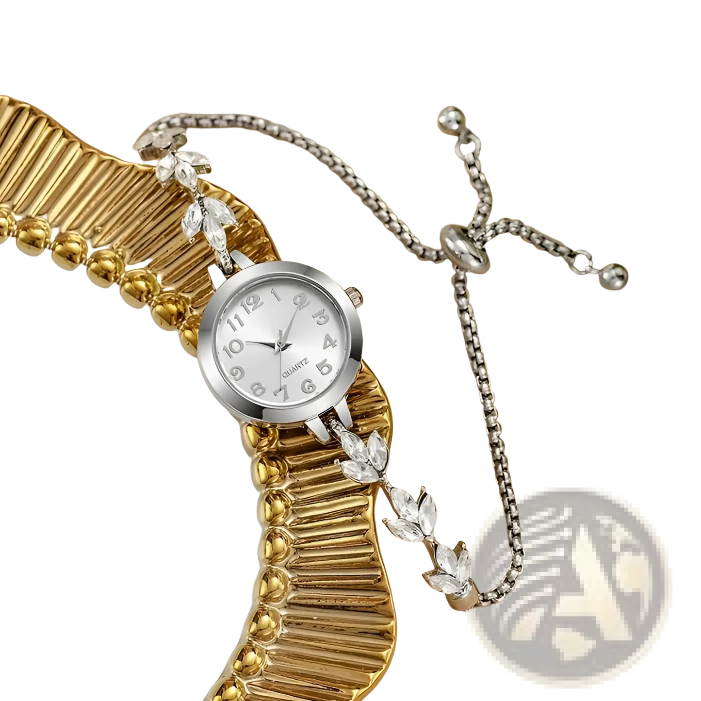 Women Rhinestone Quartz Watch Crystal Leaf Bracelet