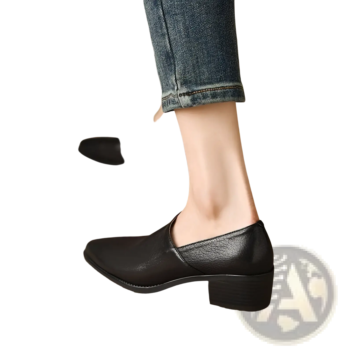Women's Leather Block Heel Loafers Square Toe Shoes