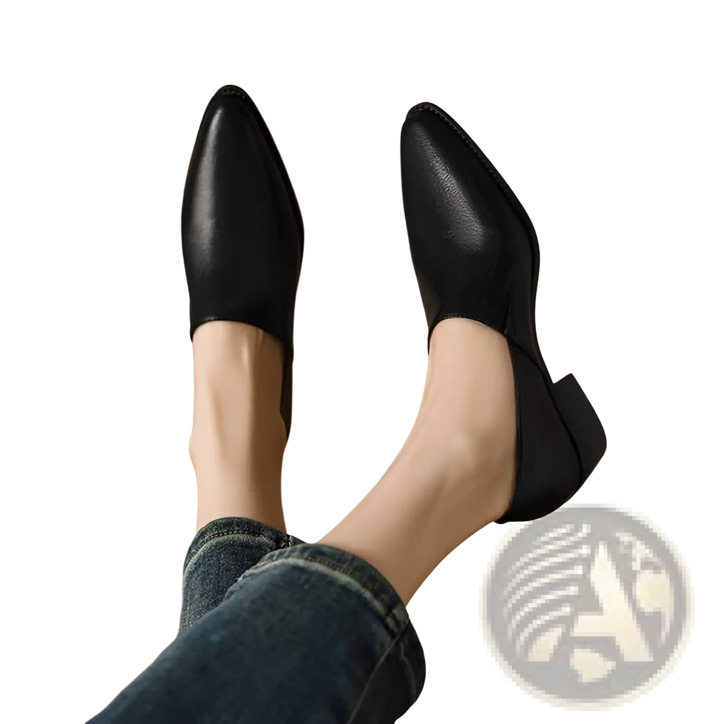 Women's Leather Block Heel Loafers Square Toe Shoes