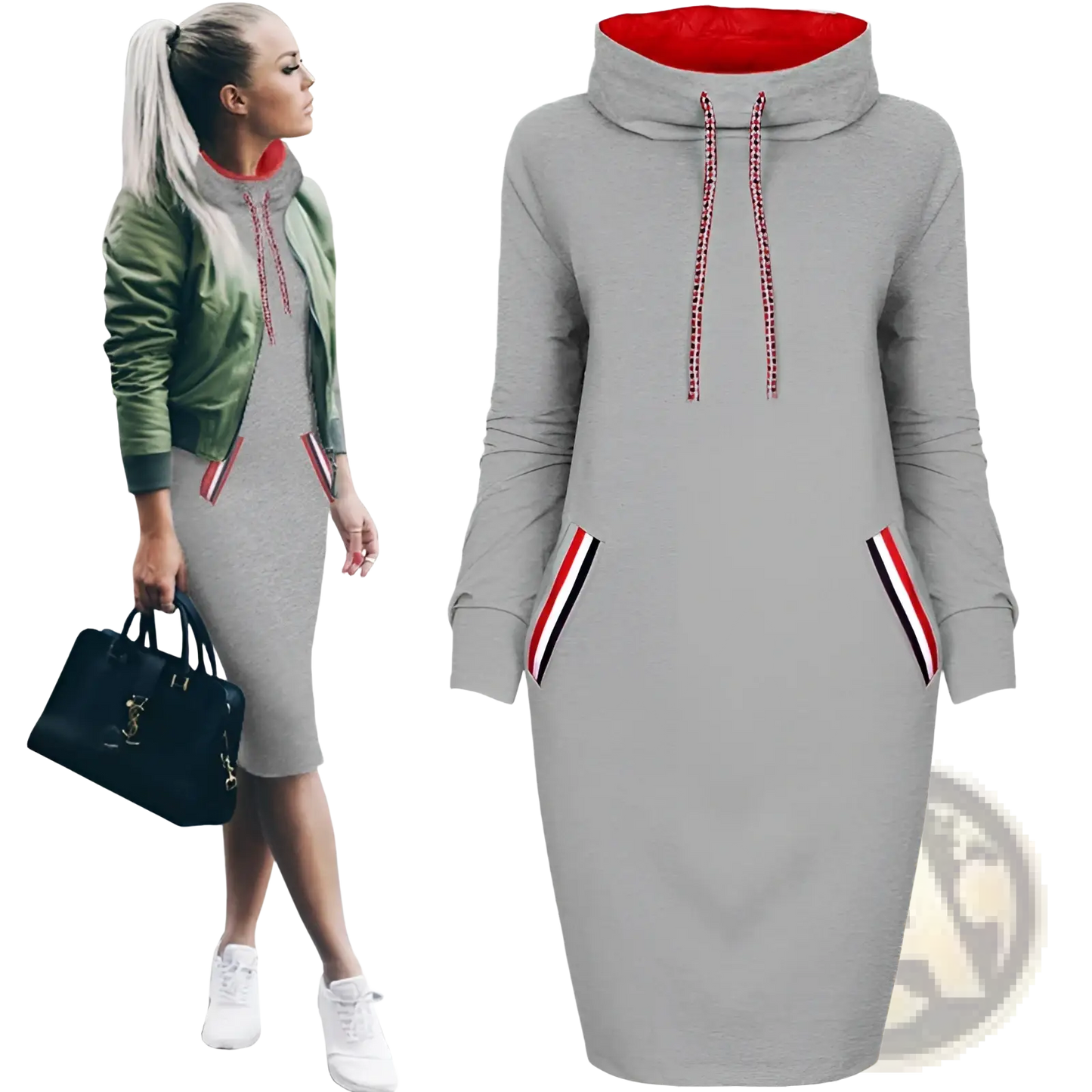 Women's Long Sleeve High Collar Hooded Midi Dress
