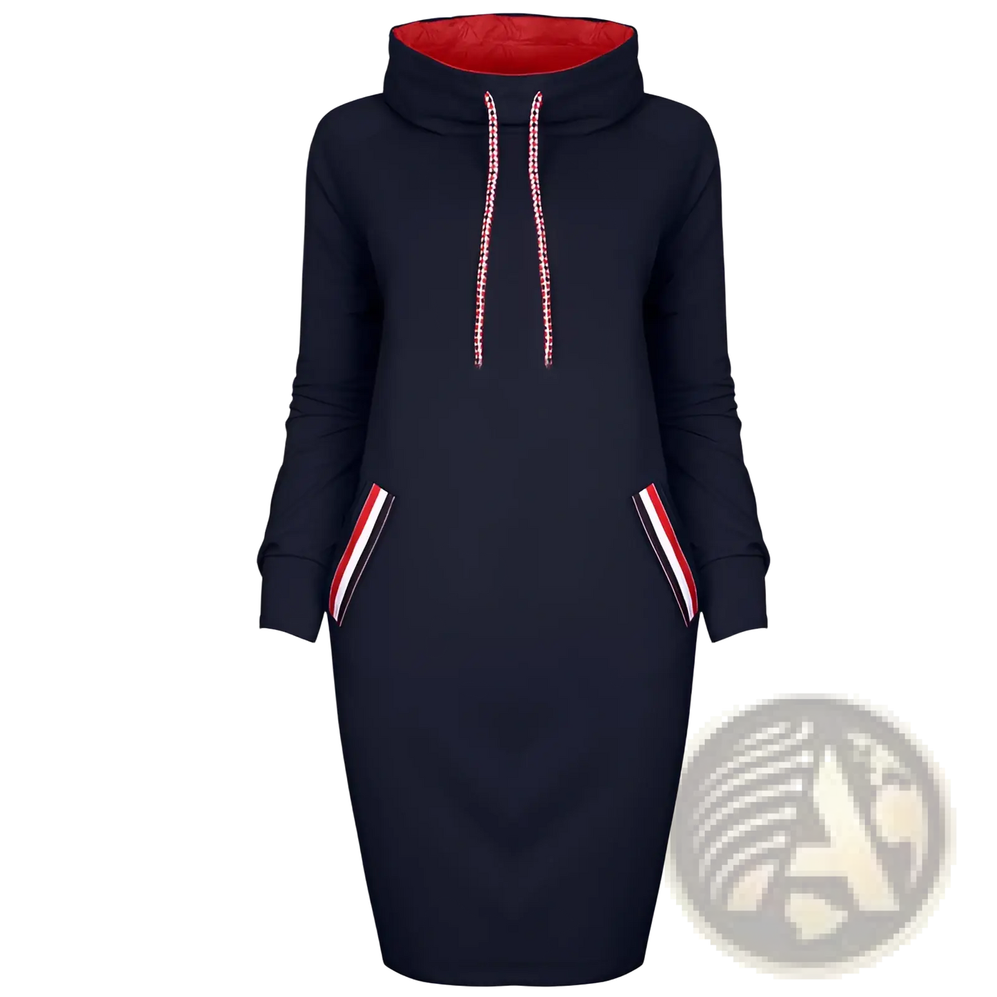 Women's Long Sleeve High Collar Hooded Midi Dress