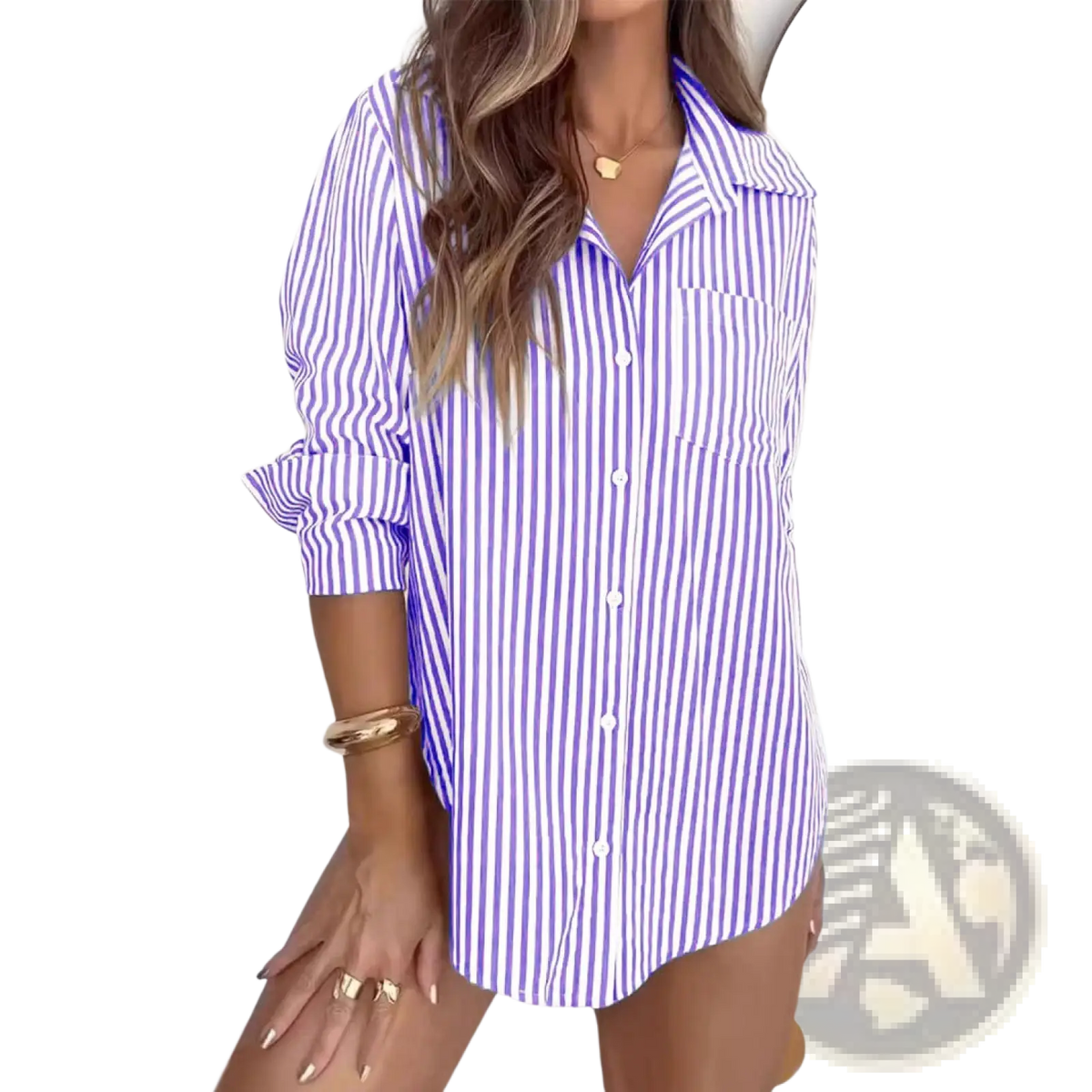 Women's Striped Long Sleeve Button Up Shirt Dress
